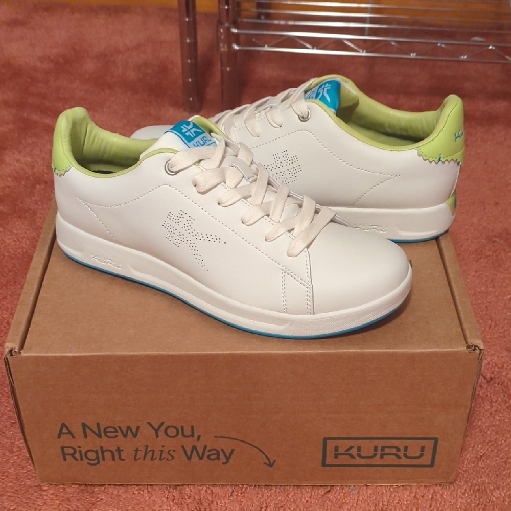 KURU Roam White Sneakers with Lime Green & Teal Accents